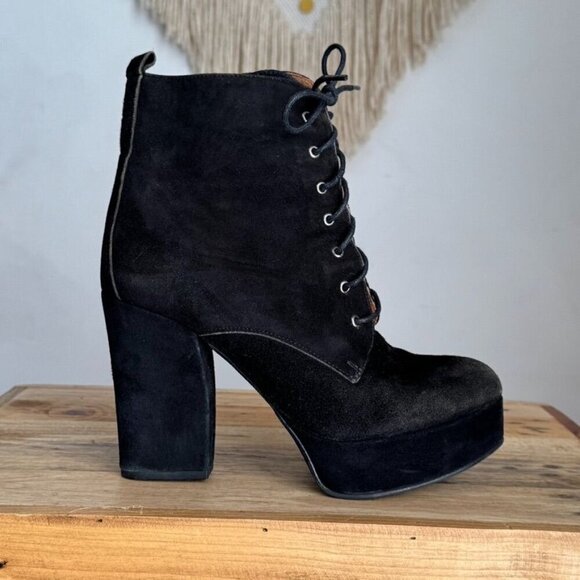 Kurt Geiger Y2K Black Suede Leather Platform Almond Toe Lace Up Boots Size 8.5 - Picture 6 of 13